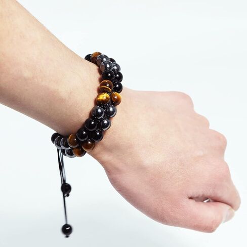 Triple Protection Bracelet Natural Black Obsidian Tigers Eye Hematite 10mm Beads Crystal Bracelet Handmade Bracelets for Men Women Bring Prosperity Luck and Health in Saudi Arabia