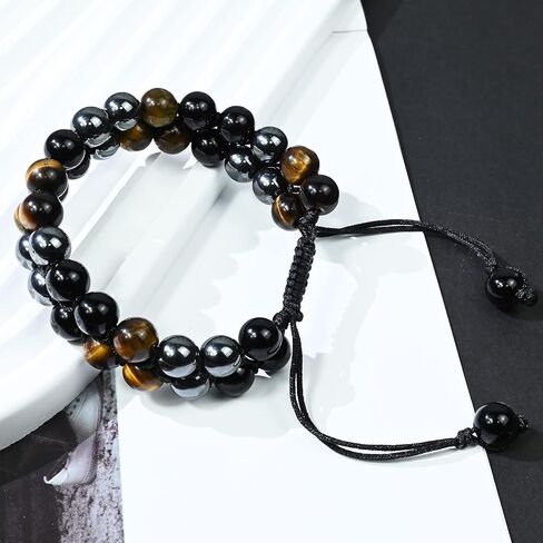 Triple Protection Bracelet Natural Black Obsidian Tigers Eye Hematite 10mm Beads Crystal Bracelet Handmade Bracelets for Men Women Bring Prosperity Luck and Health in Saudi Arabia