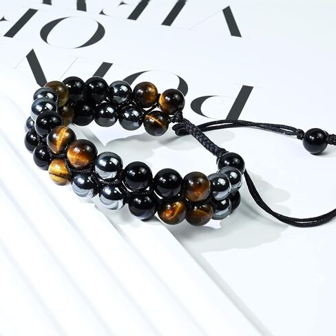 Triple Protection Bracelet Natural Black Obsidian Tigers Eye Hematite 10mm Beads Crystal Bracelet Handmade Bracelets for Men Women Bring Prosperity Luck and Health in Saudi Arabia