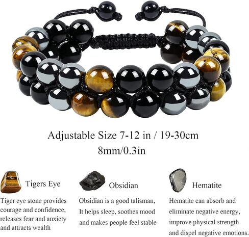 Triple Protection Bracelet Natural Black Obsidian Tigers Eye Hematite 10mm Beads Crystal Bracelet Handmade Bracelets for Men Women Bring Prosperity Luck and Health in Saudi Arabia