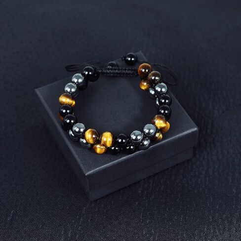 Triple Protection Bracelet Natural Black Obsidian Tigers Eye Hematite 10mm Beads Crystal Bracelet Handmade Bracelets for Men Women Bring Prosperity Luck and Health in Saudi Arabia