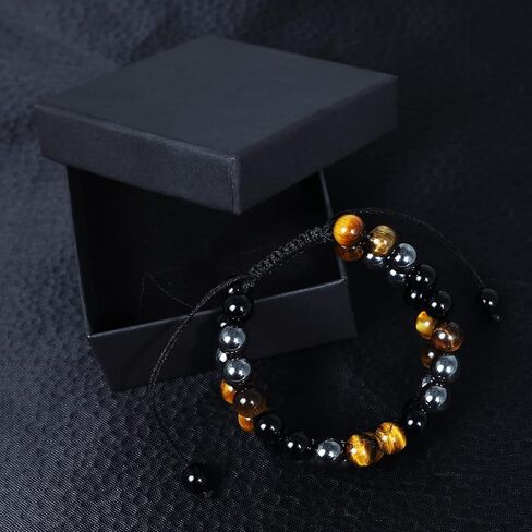 Triple Protection Bracelet Natural Black Obsidian Tigers Eye Hematite 10mm Beads Crystal Bracelet Handmade Bracelets for Men Women Bring Prosperity Luck and Health in Saudi Arabia