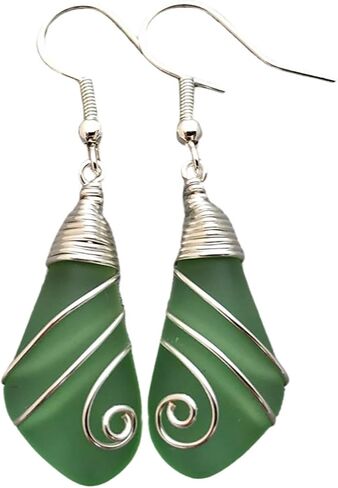 Yinahawaii Handmade Hawaiian Sea Glass Earrings, Wire Wrapped Earrings, Sea Glass Jewelry For Women Beach Jewelry For Women, Unique Birthday Gift For Women (Black) in Kuwait