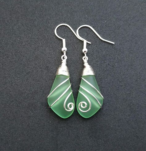Yinahawaii Handmade Hawaiian Sea Glass Earrings, Wire Wrapped Earrings, Sea Glass Jewelry For Women Beach Jewelry For Women, Unique Birthday Gift For Women (Black) in Kuwait