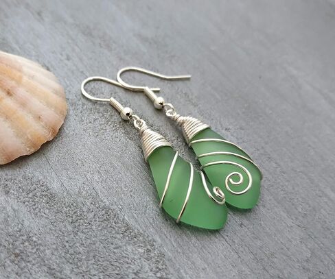 Yinahawaii Handmade Hawaiian Sea Glass Earrings, Wire Wrapped Earrings, Sea Glass Jewelry For Women Beach Jewelry For Women, Unique Birthday Gift For Women (Black) in Kuwait