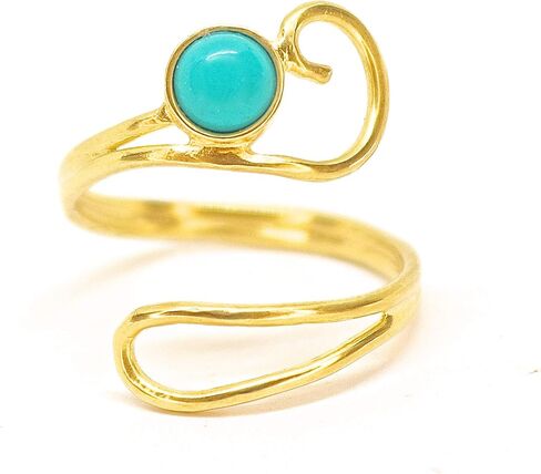 Turquoise ring, 14k Gold plating ring for Women, Open one size gold Ring, Unique ring, Boho ring, Turquoise everyday ring, Teen girls rings, Vintage rings, Ring size 4-9, Wrap ring in Saudi Arabia