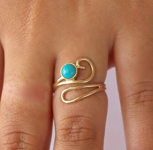 Turquoise ring, 14k Gold plating ring for Women, Open one size gold Ring, Unique ring, Boho ring, Turquoise everyday ring, Teen girls rings, Vintage rings, Ring size 4-9, Wrap ring in Saudi Arabia