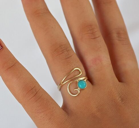 Turquoise ring, 14k Gold plating ring for Women, Open one size gold Ring, Unique ring, Boho ring, Turquoise everyday ring, Teen girls rings, Vintage rings, Ring size 4-9, Wrap ring in Saudi Arabia