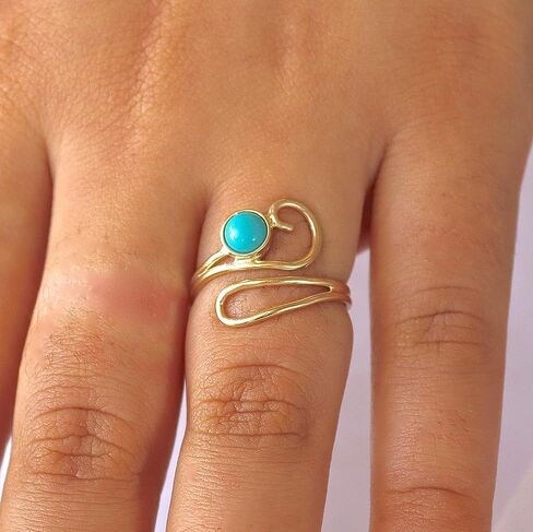 Turquoise ring, 14k Gold plating ring for Women, Open one size gold Ring, Unique ring, Boho ring, Turquoise everyday ring, Teen girls rings, Vintage rings, Ring size 4-9, Wrap ring in Saudi Arabia
