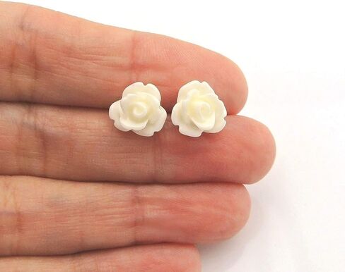 Pretty Smart 9mm Small Rose Studs Hypoallergenic Plastic Post Earrings Metal Sensitive Ears (Bright Pink) in Saudi Arabia
