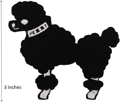 5.4" Large Black Poodle Embroidered Iron On Patches for poodle skirt DIY 50s costumes for women in Saudi Arabia