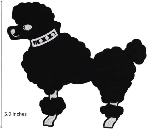 5.4" Large Black Poodle Embroidered Iron On Patches for poodle skirt DIY 50s costumes for women in Saudi Arabia