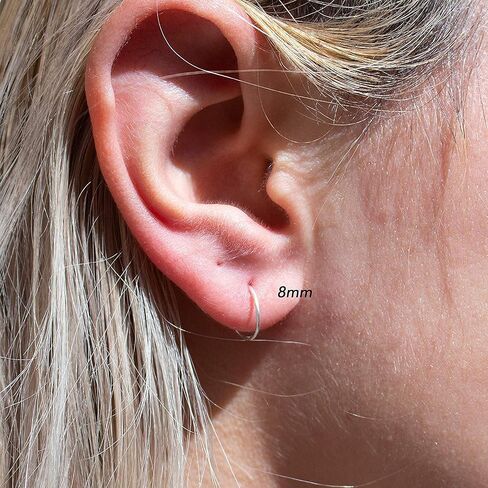10mm Little Sterling Silver 22 GA Hammered Snap Mini Hugger Sleeper Small Cartilage Helix Tragus Thin Earrings (Delicate | Hammered, 10mm | 22 GA) in Kuwait