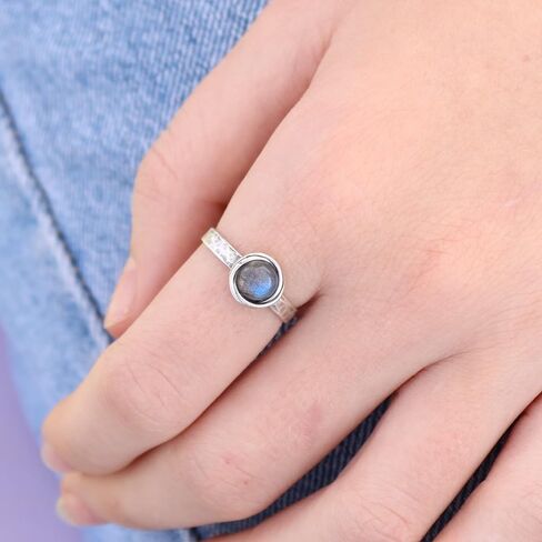 Amethyst sterling silver 925 ring band for women, Purple ring, Hammered stone stacking ring, Birthstone ring, Small stone ring (amethyst, 6) in Saudi Arabia