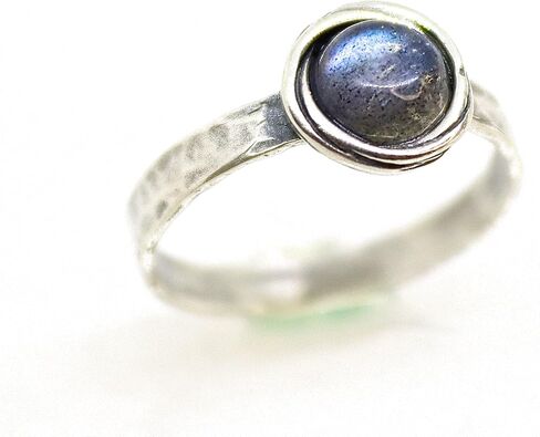 Amethyst sterling silver 925 ring band for women, Purple ring, Hammered stone stacking ring, Birthstone ring, Small stone ring (amethyst, 6) in Saudi Arabia