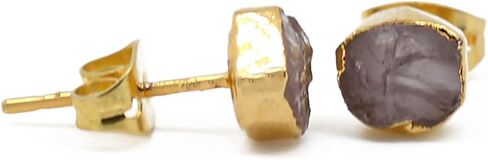 Gempires أقراط مرصعة بالجمشت الخام، حلق مرصع بلورات 5-7 مم، ترصيع أحجار كريمة خام، مطلية بالذهب عيار 14 قيراط، حجر بخت شهر فبراير، مجوهرات جمشت للنساء، هدية لها in Kuwait