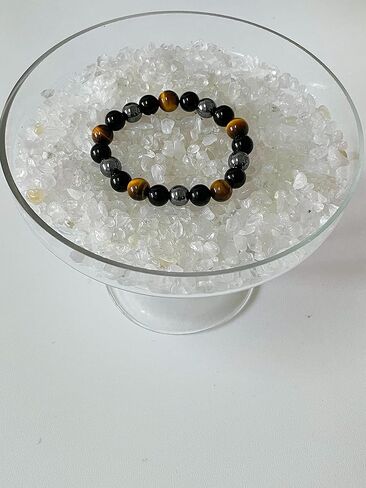 سوار الحماية الثلاثية - من Neicoo - أحجار طبيعية فاخرة 7A - سوار مطرز مقاس 10 ملم للرجال والنساء - جالب الحظ الجيد والحماية والسعادة - عين النمر - حجر السج الأسود - الهيماتيت in Kuwait