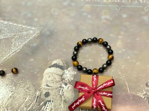 سوار الحماية الثلاثية - من Neicoo - أحجار طبيعية فاخرة 7A - سوار مطرز مقاس 10 ملم للرجال والنساء - جالب الحظ الجيد والحماية والسعادة - عين النمر - حجر السج الأسود - الهيماتيت in Kuwait