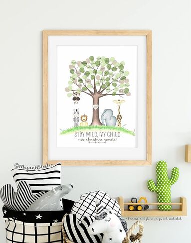Jungle Baby Shower Fingerprint Tree Set with Ink Pads and Pen 8.5x11 Inches, Thumbprint Tree, Jungle Safari Baby Shower Supplies, Jungle Nursery Decor, Fingerprint Keepsake in Saudi Arabia