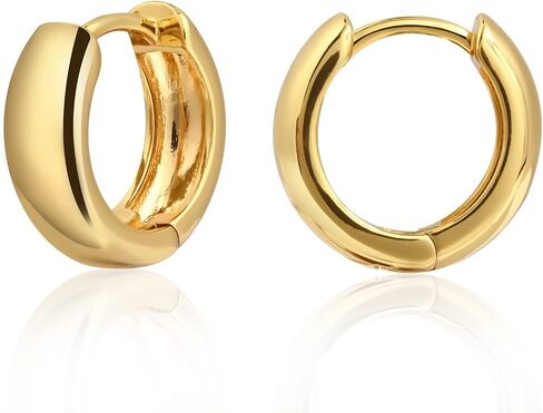 14K الذهب Huggie هوب أقراط هيبوالرجينيك اليدوية مكتنزة أقراط طارة ذهب للنساء الموضة العصرية in Saudi Arabia