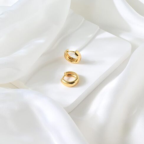 14K الذهب Huggie هوب أقراط هيبوالرجينيك اليدوية مكتنزة أقراط طارة ذهب للنساء الموضة العصرية in Saudi Arabia