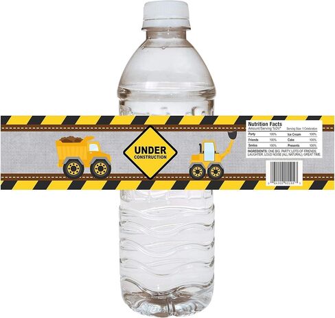 Under Construction Water Bottle Labels by Adore By Nat - Kids Dump Truck Birthday Party Drink Stickers - Set of 12 in Saudi Arabia