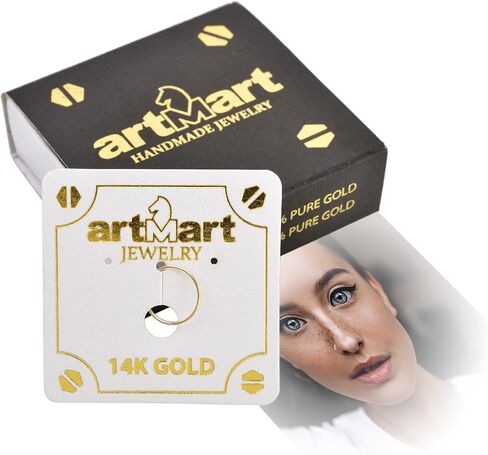 رقيقة جدا 14K ريال الصلبة الذهب الأصفر 0.5 مللي متر 24 مقياس ثقب الأنف الدائري هوب مجوهرات للجسم قطر 10 مللي متر in Kuwait