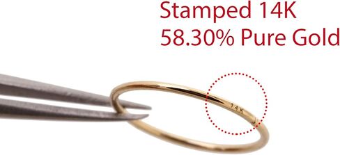 رقيقة جدا 14K ريال الصلبة الذهب الأصفر 0.5 مللي متر 24 مقياس ثقب الأنف الدائري هوب مجوهرات للجسم قطر 10 مللي متر in Kuwait