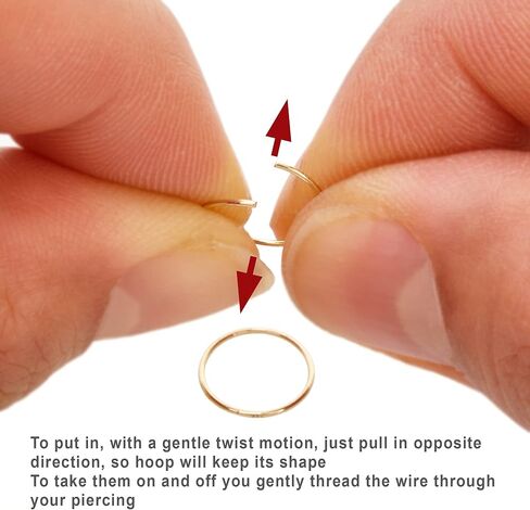 رقيقة جدا 14K ريال الصلبة الذهب الأصفر 0.5 مللي متر 24 مقياس ثقب الأنف الدائري هوب مجوهرات للجسم قطر 10 مللي متر in Kuwait