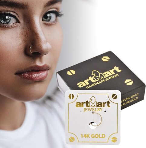 رقيقة جدا 14K ريال الصلبة الذهب الأصفر 0.5 مللي متر 24 مقياس ثقب الأنف الدائري هوب مجوهرات للجسم قطر 10 مللي متر in Kuwait