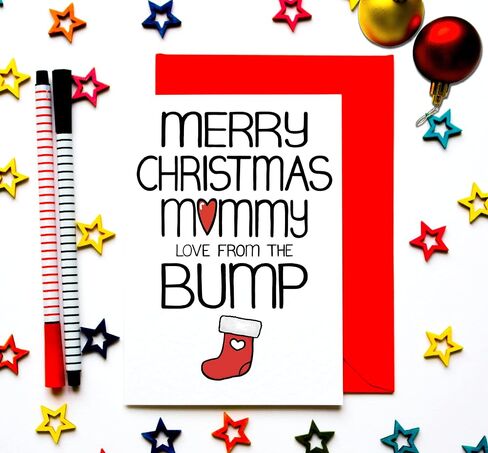 Christmas Card From The Bump For Mommy To Be, Holiday Card Pregnant Wife From Husband in Saudi Arabia