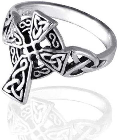 Sterling Silver Plated Oxidized Antique Celtic Irish Cross Pewter Ring Celtic Cross Jewelry for Women (6) in Saudi Arabia