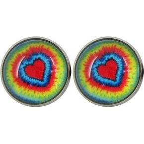 Stainless Steel Tie Dye Print Glass Stud Earrings 12mm (Aqua/Blue/Pink/Green) in Saudi Arabia