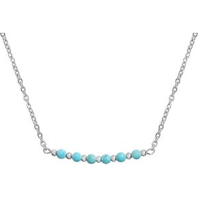 Dainty Turquoise Black Agate Beads Bar Necklace for Women Chain Choker Handmade Gemstone Jewelry for Mother's Day, Birthday Gift (4mm Turquoise Round beads)