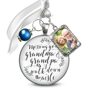 Bouquet Charm Missing Grandma and Grandpa Bridal Jewelry 1 Frame Wedding Memorial White Silvertone Something Blue Bead DIY Picture Template in Saudi Arabia