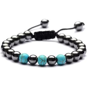 الفيروز الهيماتيت الأحجار الكريمة مطرز سوار تمتد - اليدوية بلورات الشفاء شبه الثمينة سوار قابل للتعديل - التأمل اليوغا الريكي مجوهرات تخفيف التوتر للرجال النساء للجنسين هدية in Kuwait