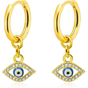 Evil Eye Hoop Earrings for women, Hamsa Earrings Small Dangle Hoop Earrings Hypoallergenic Hamsa Huggie Hoop Earrings (Gold-White Evil Eye) in Kuwait
