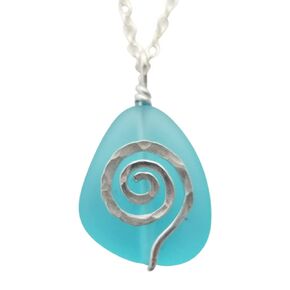 Moana inspired Hawaii hammered swirls sea glass necklace, (Hawaii Gift Wrapped, Customizable Gift Message) (Non-Personalized) in Saudi Arabia