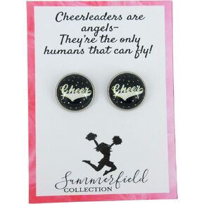 Summerfield Collection Stainless Steel Cheer Print Glass Stud Earrings 12mm in Saudi Arabia