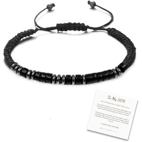 To My Son Bracelet from Mom I Love You Morse Code Bracelet for Son,Adjustable Handmade Braided Rope Wristband Bracelet Inspirational Love Bracelets Jewelry for Men (Obsidian) in Saudi Arabia