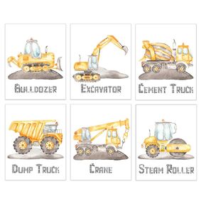 Construction Trucks Art Prints for Boys Bedroom - Kids Playroom Wall Decor - Big Vehicle Posters - Toddler Truck Pictures - Set of 6-8x10 - UNFRAMED (Big Diggers Construction Trucks)