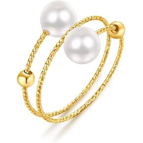Minimalist Open Rings Adjustable Crystal Pearl Jewelry Anniversary Gifts for Her (Double Laps) (Crystal Pearls)