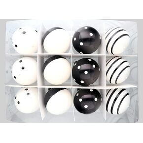 Christmas Ornaments | Made of Glass | Crafted by Hand | Black and White Christmas Decor | Ideal with Christmas Lights | Christmas Tree Decorations | Set 12 pcs | 2.4in (6cm) diameter