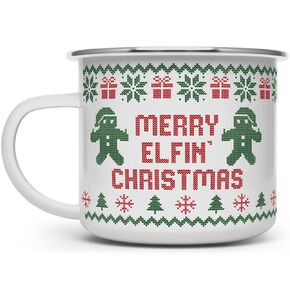 كوب قهوة Merry Elfin Christmas Campfire، كوب تخييم للعطلات سترة قبيحة لزملاء العمل في العمل (16oz)