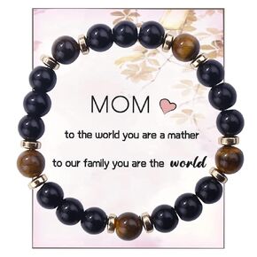 Tiger eye Bracelets for Women Black Onyx Healing Crystal Beaded Thanksgiving Grateful Birthday Gifts for Sister Bestie Best Friend Unbiological sister (Black onyx bracelet, Gift for sister)