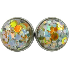 Stainless Steel Glitter Resin Globe Stud Earrings 12mm (Ballet Pink) in Saudi Arabia