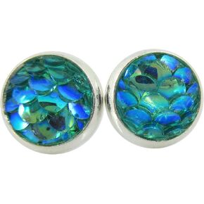 Silver-tone Metallic Mermaid Scale Stud Earrings 8mm (Hot Pink) in Saudi Arabia