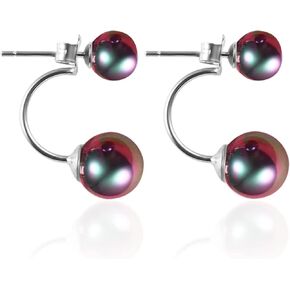 Women Pearl Earrings Freshwater Cultured Round White Pearls Sterling Silver Front Back Post Stud Earrings Hypoallergenic Jewelry for Women Girl (black)