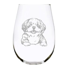 Shih Tzu (S1) themed, dog stemless wine glass, 17 oz. in Saudi Arabia