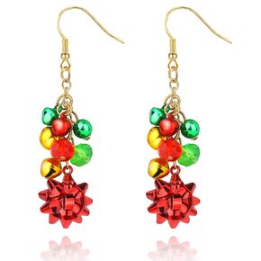 Christmas Earrings for Women Dangling, Christmas Bow Earrings as Christmas Jewelry for Girls, Christmas Dangle Earrings with Jingle Bells as Holiday Earrings xmas Earrings for Ugly Sweater Party